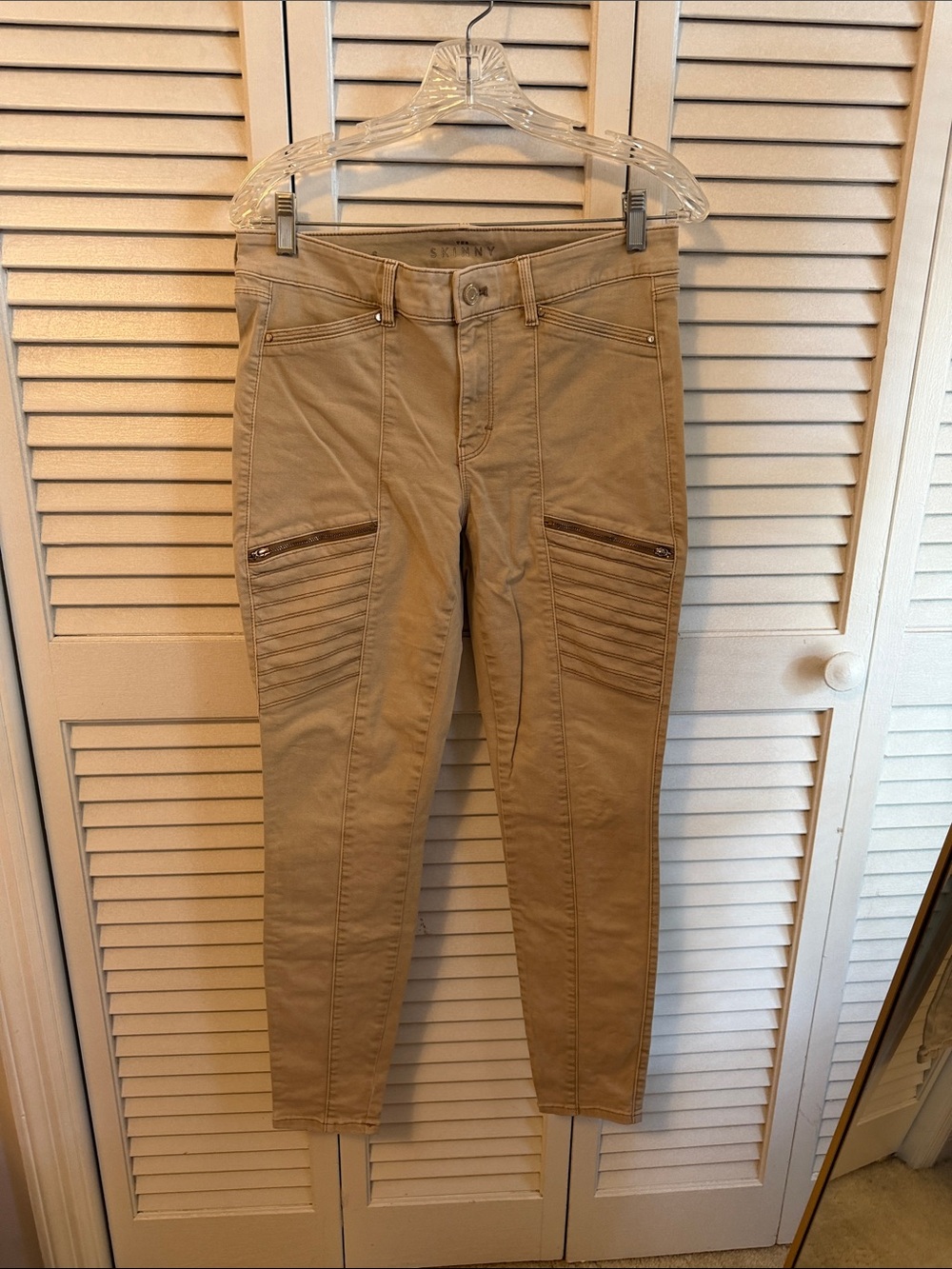 White House Black Market Tan Skinny Moto-Style Pants